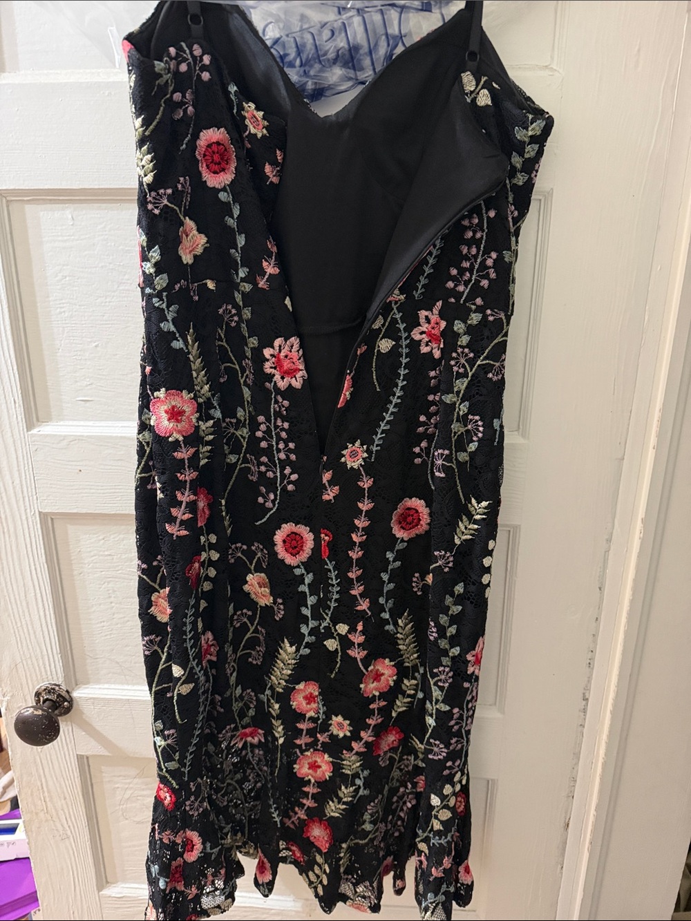 Black Floral Embroidered Slip Dress